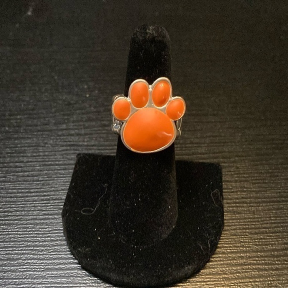 Orange Paw Print Adjustable Ring